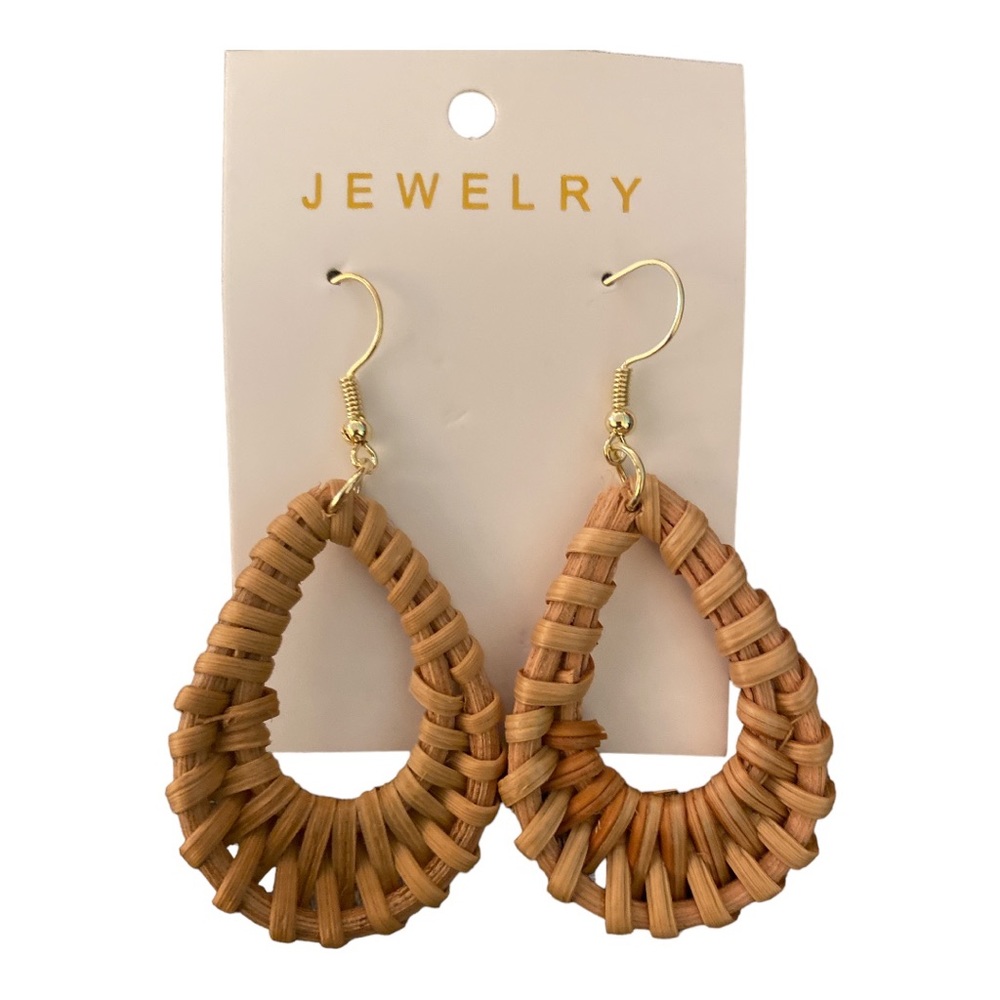 NWT Teardrop Rattan Brown boho style post earrings